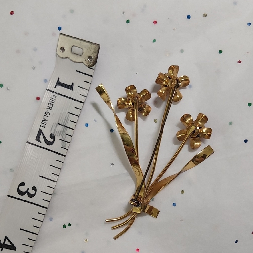 Gold Floral Brooch with Pink Accents - Picture 4 of 6
